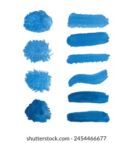 Set of watercolor vector strokes, brushes for painting blue color