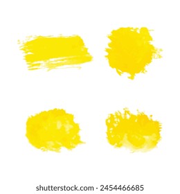 Set of watercolor vector strokes, brushes for painting yellow color