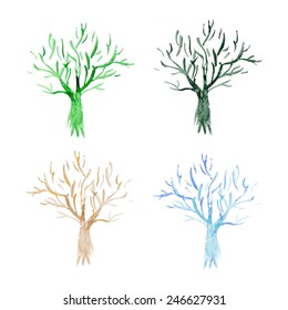 Set of Watercolor vector trees icons