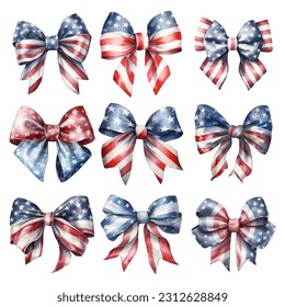 Set of watercolor vector USA bows