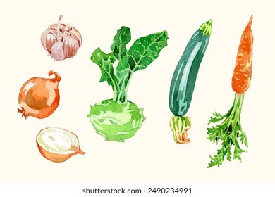 Conjunto de Elementos vegetales de acuarela