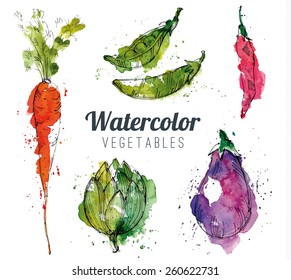 Set Of Watercolor Vegetables