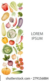 Set of watercolor vegetables.Template for your design. Vector illustration.