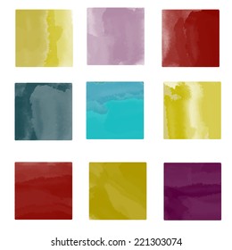 Set watercolor vintage backgrounds, blocks, square paint stains isolated. Frames. Art abstract 