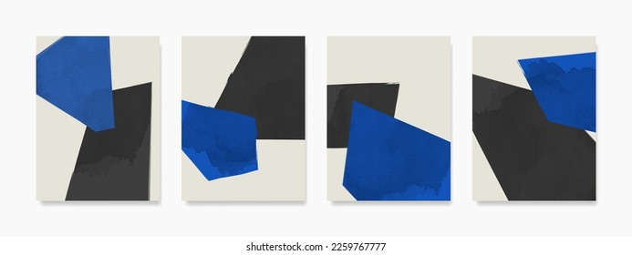 Set watercolor wall art. Hand painted watercolor and blue-black abstract square illustration. designs for posters, wall art, wallpapers and decoration.