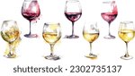 A set of watercolor wine glasses, Winemaking products. Vector Watercolor illustration
