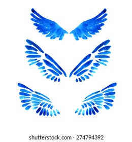 set watercolor wings vector illustrations, freedom or creativity concept