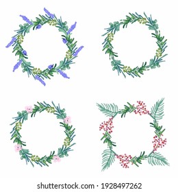 Set of watercolor wreath with copy space for text design, vector illustration.