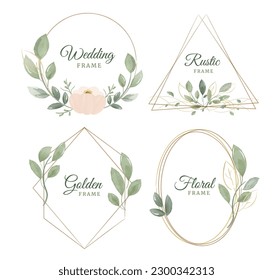 Conjunto de coronas acuáticas adornadas con ramas con hojas. Elegante Delicar diferentes colecciones de formas para la invitación de boda. Ilustración del vector sobre fondo blanco