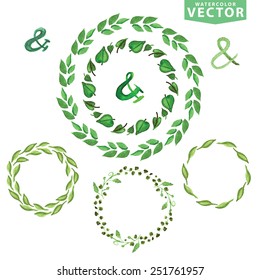 Set of watercolor wreaths and laurels. Hand painted branches,leaves,petal decor elements.For design template,invitation. Nature,organic items.Watercolor  Vector.Easy to edit