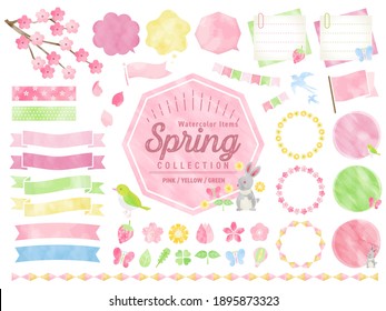 Set of watercolored seasonal spring frames , 
Cherry blossoms, flowers, nature, animals ,
For Labels, Badges, Icons, Banners etc.  