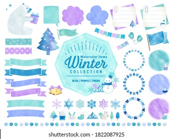 Set of watercolored seasonal winter frames / Snow , Nature / for Labels, Badges, Icons, Banners etc.  