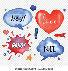 Set of watercolors modern comic bubble speech. simple illustration design on white background