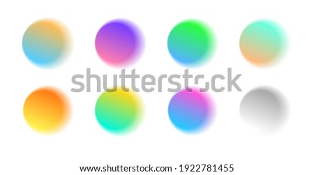 Set of watercolour brush samples of gradient circles with pastel color palette, isolated