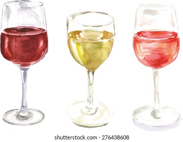 A set of watercolour wine glasses, scalable vector graphic