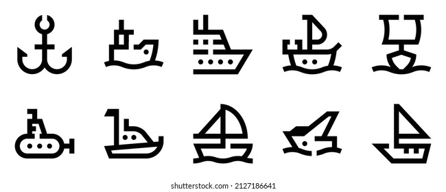 Set of watercraft Icons. Black flat icon collection isolated on white Background