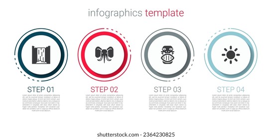 Set Waterfall, Elephant, Mexican mayan or aztec mask and Sun. Business infographic template. Vector