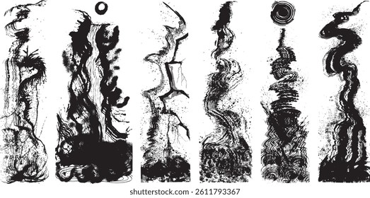 Set of waterfall illustrations. hand drawn illustrations.