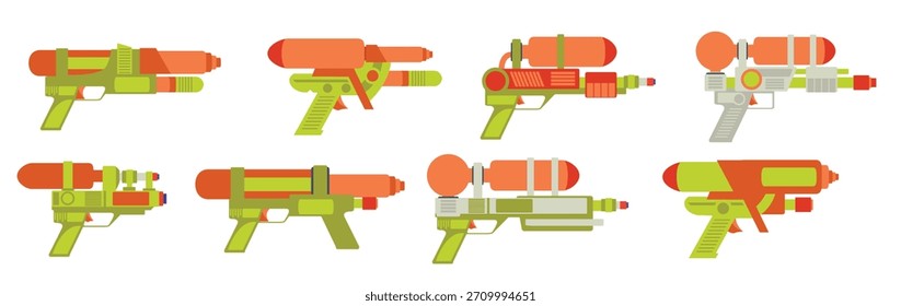 set of watergun flat vector illustration