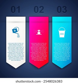 Conjunto Lata de regar, aspersores de irrigação automática e balde. Modelo de infográfico comercial. Vetor
