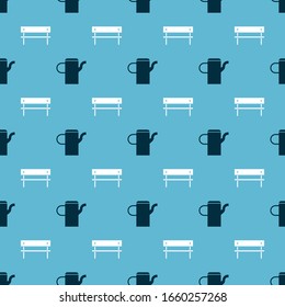 Set Watering can and Bench on seamless pattern. Vector
