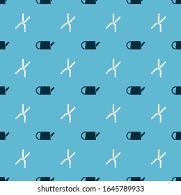 Set Watering can and Gardening handmade scissors on seamless pattern. Vector