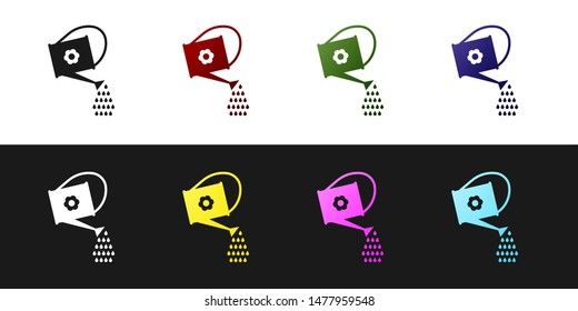 Set Watering can icon isolated on black and white background. Irrigation symbol.  Vector Illustration