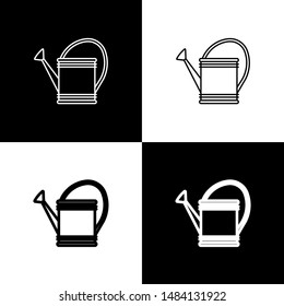 Set Watering can icon isolated on black and white background. Irrigation symbol.  Vector Illustration