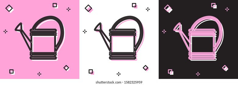 Set Watering can icon isolated on pink and white, black background. Irrigation symbol.  Vector Illustration