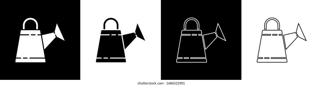 Set Watering can icon isolated on black and white background. Irrigation symbol.  Vector Illustration