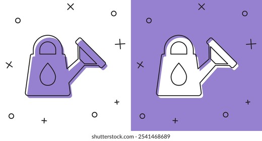 Set Watering can icon isolated on white and purple background. Irrigation symbol.  Vector