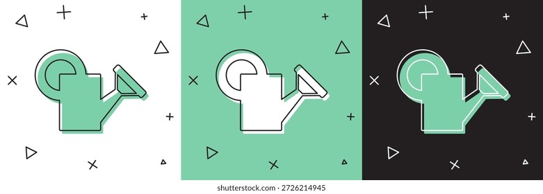 Conjunto Icono de la lata de riego aislado en blanco y verde, fondo negro. Símbolo de riego.  Vector