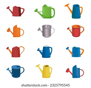 Conjunto De Colección De Ilustración De Vectores De Aguas Pueden Vector, Juego De Imágenes Clip De Vector De Spray Gun. El Agua Puede Rociar El Paquete De Imágenes De Clip Del Sprayer. Cubo De Color Vector Con Juego De Paquetes. Fondo blanco.