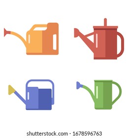 Set of watering cans in a flat design. Garden tool on an isolated white background. Vector illustration.