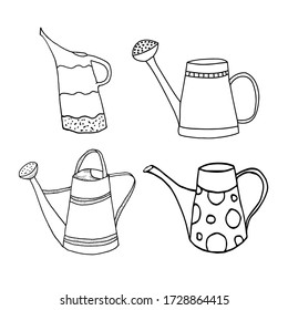 Set of watering cans. Vector isolated elements for design. Garden tools for irrigation plants.