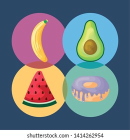 set of watermelon with avocado and icons