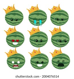 set of watermelon emoticon with different expressins
