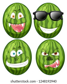 Set of watermelon faces illustration