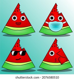 set of Watermelon icon emoji design