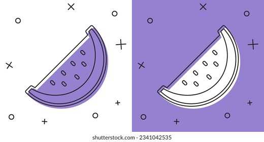 Set Watermelon icon isolated on white and purple background.  Vector