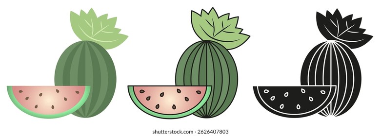 Set von Wassermelonen-Illustrationen in drei verschiedenen Stilen. Minimalistische und moderne Komposition. EPS 10.