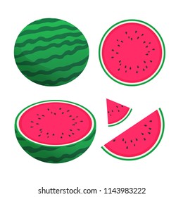 Set of watermelon isolated on white background for farm industry summer  vacation dacorative.
