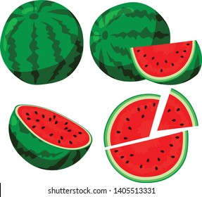 Set watermelon isolated on white background.