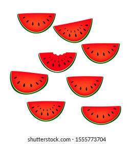 Set with watermelon on white background. Summer illustration with colorful cute fruits. Food concept. Vector print for invitation, poster, card, fabric, textile.