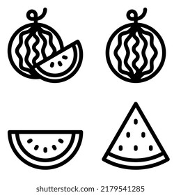 A Set Of Watermelon Outline Icons. Editable Stroke. Vector Graphics