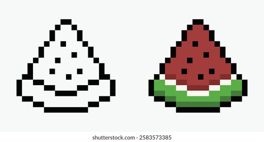 set watermelon pixel art icon vector illustration.