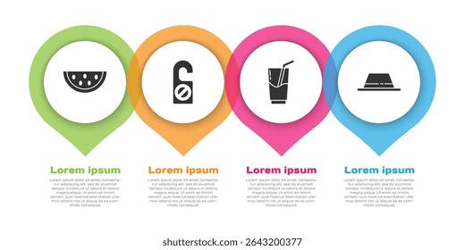 Set Watermelon, Please do not disturb, Cocktail and alcohol drink and Man hat with ribbon. Business infographic template. Vector