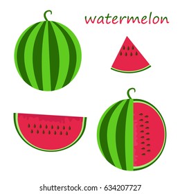 set of watermelon with sign, flat style