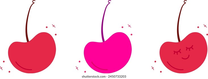 Set of watermelon slice isolated on white. Vector illustration in doodle style. Cute flat style. Red watermelon with kawaii eyes.Funny hand draw fruit piece. Pink and green colors.