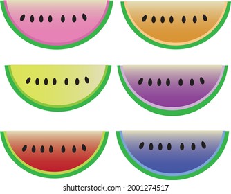 Conjunto de rodajas de sandía con colores diferentes, ilustración vectorial 